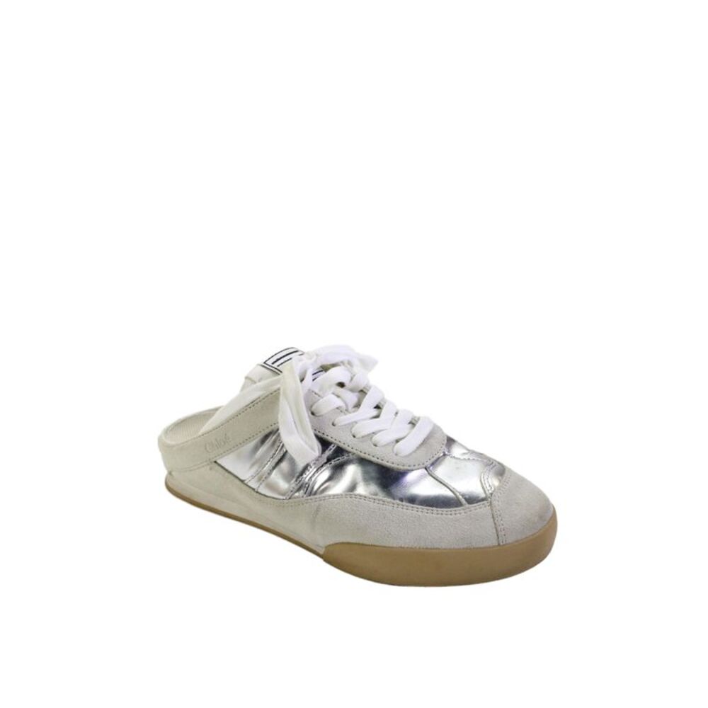 Chloe Womens Suede Kick Mule Lace-Up Sneakers Gray Size 8